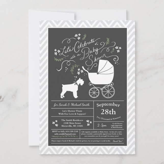 Invitación Ministra Schnauzer Baby Shower Neutral de género (Anverso)