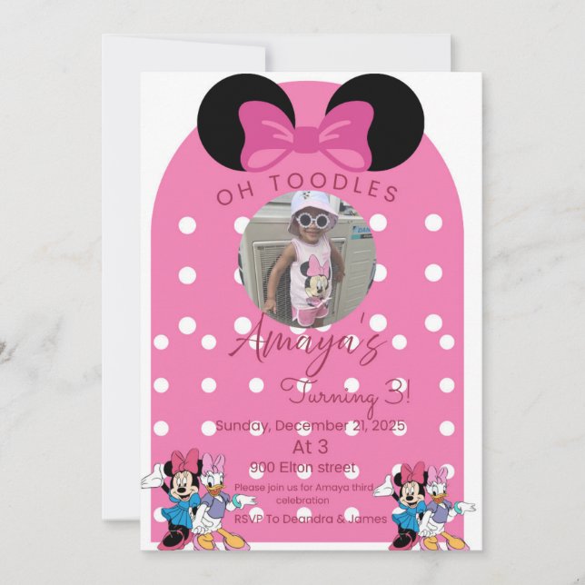 Invitación Minnie Mouse birthday invitations theme (Anverso)