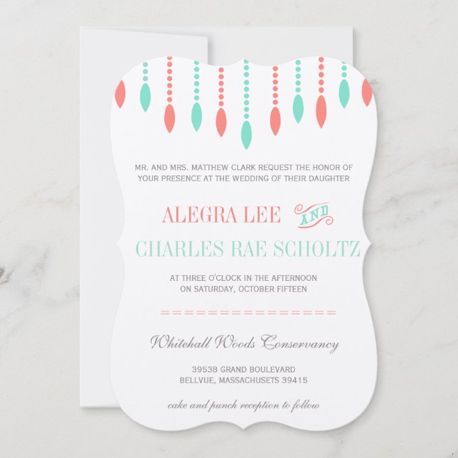 Invitación Mint and Coral Modern Tear Drop Beaded Invitation (Anverso)