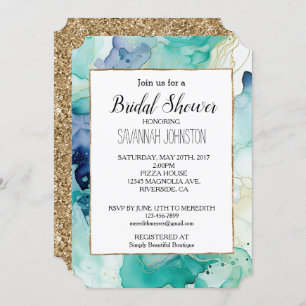 Invitación Mint Aqua Blue Ink Marble