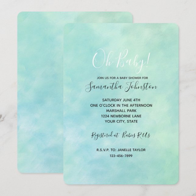 Invitación Mint Aqua Blue Tie Dye Watercolor (Anverso / Reverso)