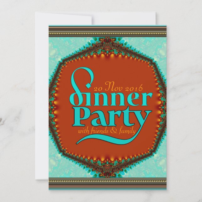 Invitación Mint Aqua Caramel Gold Fairytale Cena Fiesta (Anverso)