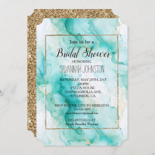 Invitación Mint Aqua Glam Elegant Gold Marble