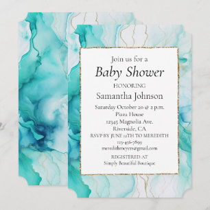 Invitación Mint Aqua Mint Gold Marble Blanco