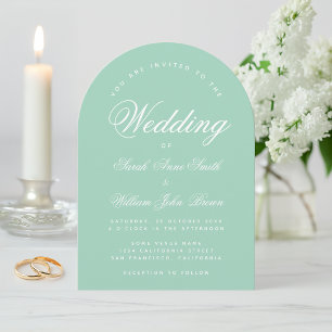 Invitación Mint Arch Simple Caligrafía Boda Verde Moderno