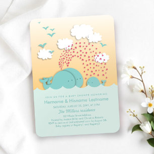Invitación Mint Ballenas Parejas Neutrales Sunset Baby Shower