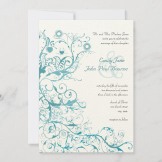 Invitación Mint Birds Swirls Wedding Invita