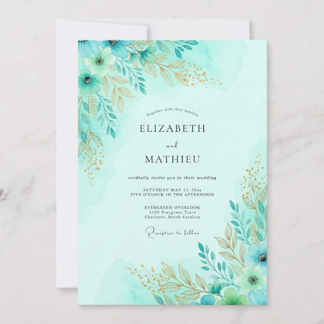Invitación Mint Blissful Spring Wedding (Anverso)