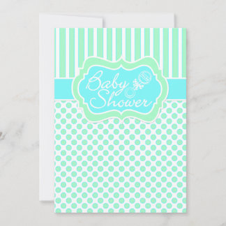 Invitación Mint, Blue, White Stripes, Dots Baby Shower Invita