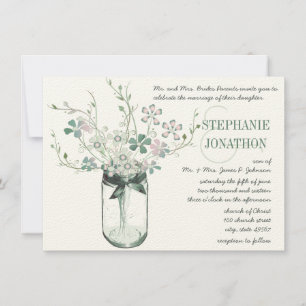 Invitación Mint Blush Pink Mason Jar Wild Flower Wedding