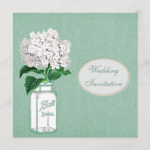 Invitación Mint Burlap, Mason Jar & Hydrangea Boda