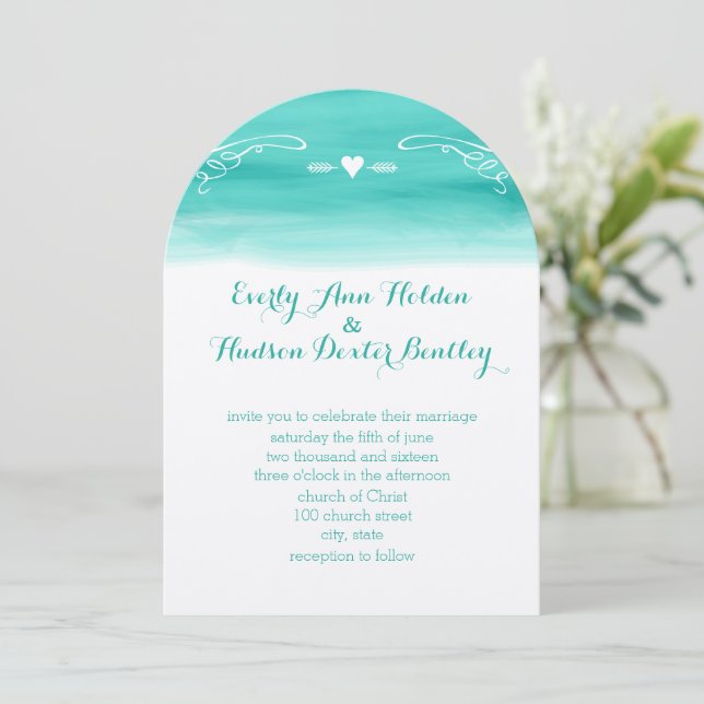 Invitación Mint Chalkboard Elements Die Cut Wedding (Anverso de pie)