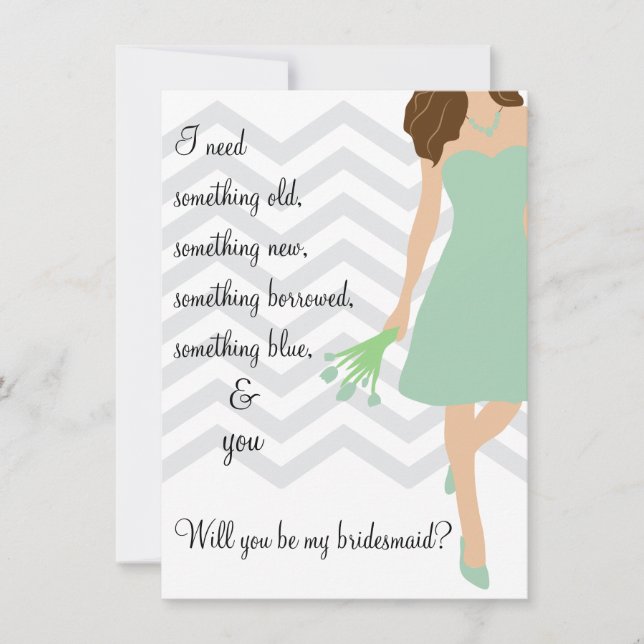 Invitación Mint Chevron De Seafoam Serás Mi Novia (Anverso)