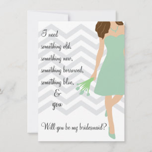 Invitación Mint Chevron De Seafoam Serás Mi Novia
