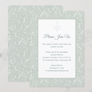Invitación Mint con White Holly Berries Floral Swirls Patrull