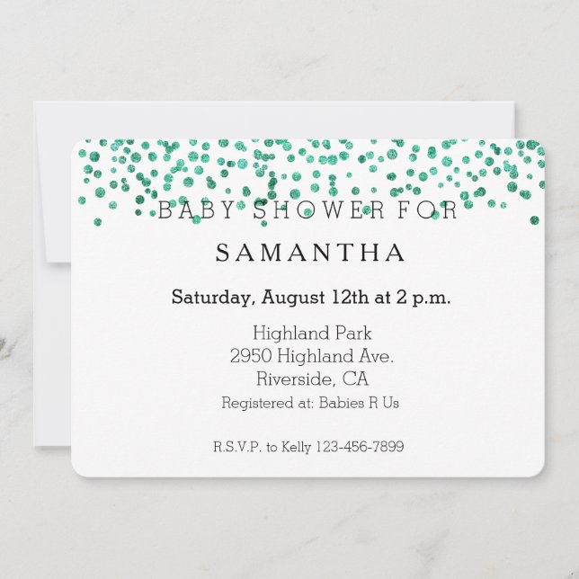 Invitación Mint Dazzle Confetti ducha de bebé (Anverso)