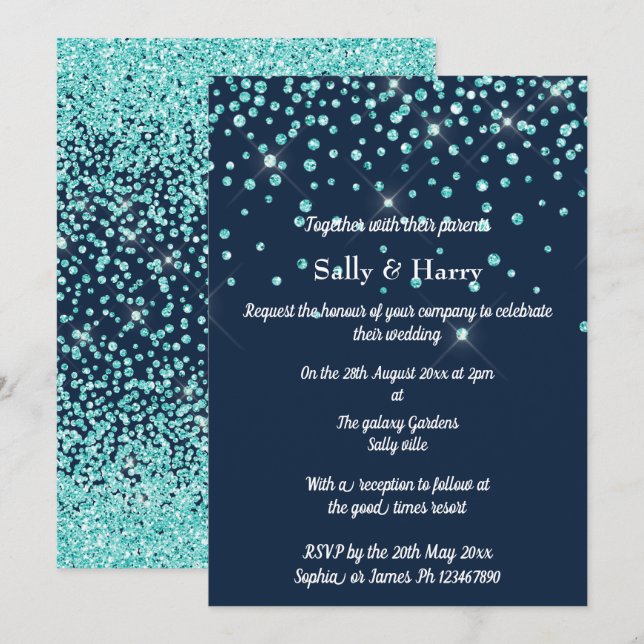 Invitación Mint Diamonds boda Aqua Cristal verde (Anverso / Reverso)