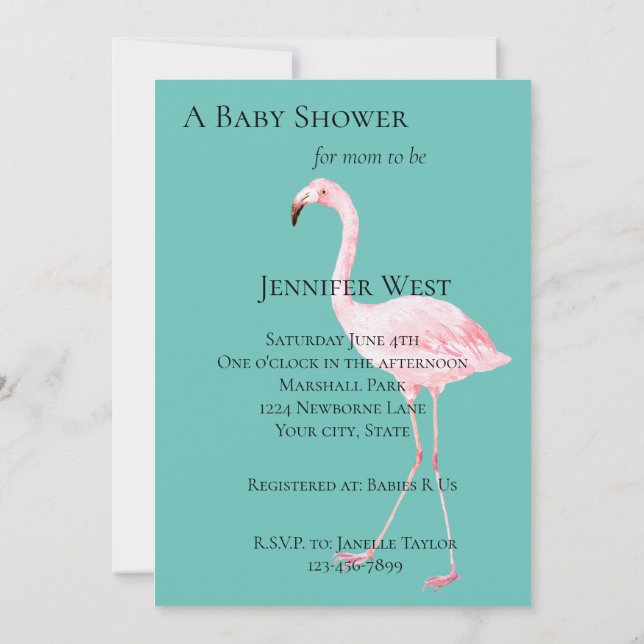 Invitación Mint Flamingo Baby Shower (Reverso)