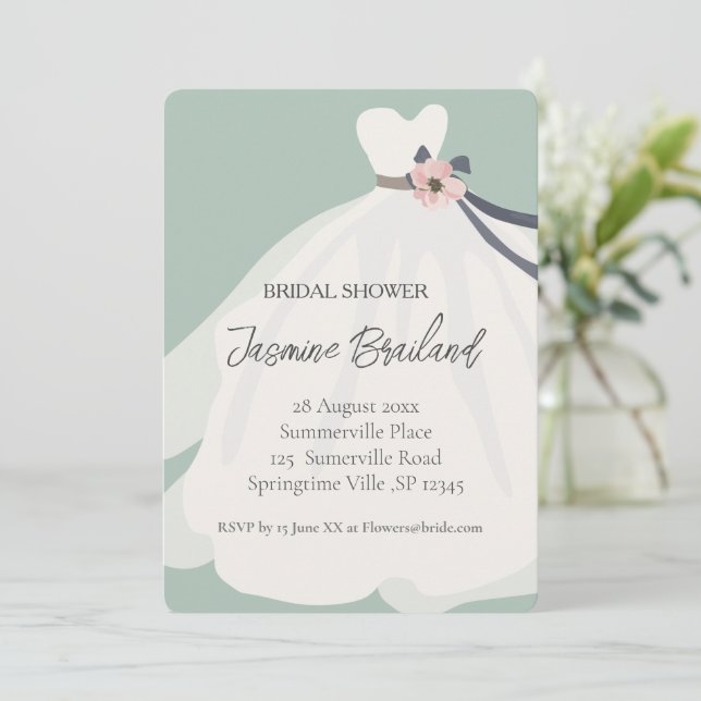 Invitación Mint Floral Bride traje de novia  (Anverso de pie)