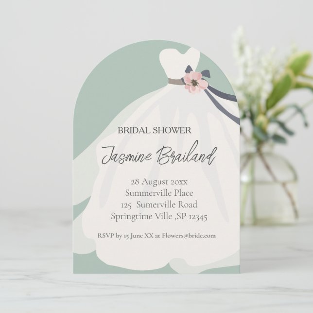 Invitación Mint Floral Bride traje de novia (Anverso de pie)