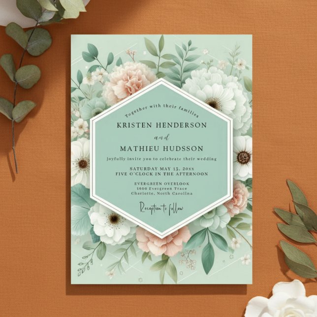 Invitación Mint Floral Enchantment Wedding (Subido por el creador)