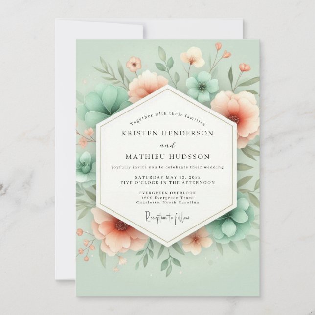 Invitación Mint Floral Whimsy Romance Wedding (Anverso)
