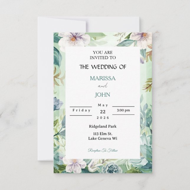 Invitación Mint Garden Elegance Wedding Invitation (Anverso)
