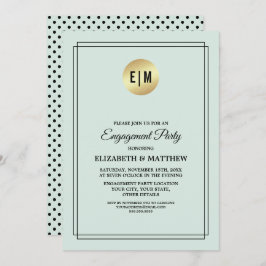Invitación Mint Gold Black Polka Dot Pattern Engagement