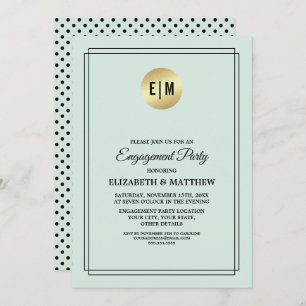 Invitación Mint Gold Black Polka Dot Pattern Engagement
