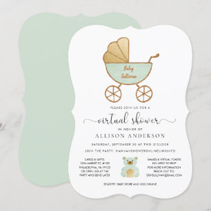 Invitación Mint Gold de la Fábrica Retro de Baby Shower virtu