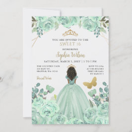 Invitación Mint Gold Floral Princesa Mariposa Dulce 16