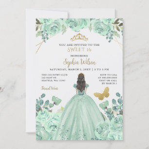 Invitación Mint Gold Floral Princesa Mariposa Dulce 16