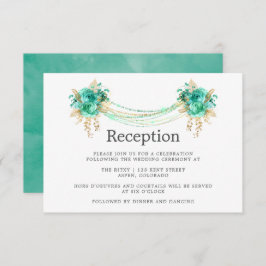 Invitación Mint & Gold Floral String Lights Wedding Recepción