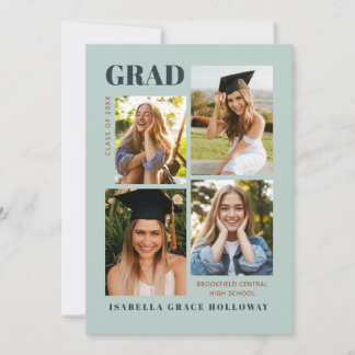 Invitación Mint Grad Announcement With Photos