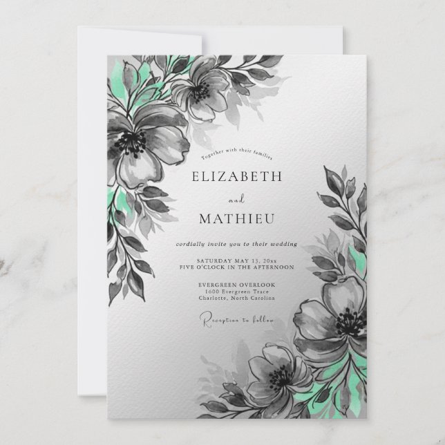Invitación Mint Green Artistic Botanical Wedding (Anverso)