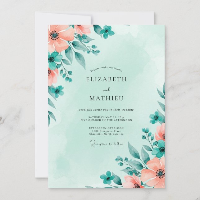 Invitación Mint Green Atmospheric Spring Wedding (Anverso)