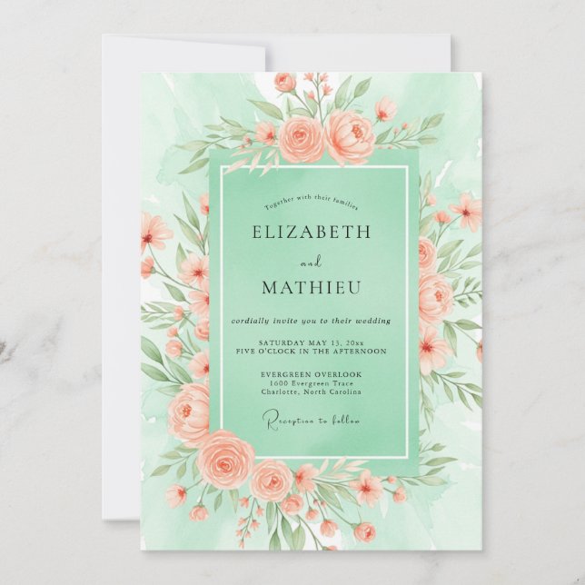 Invitación Mint Green Blossoming Spring Wedding (Anverso)