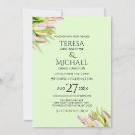 Invitación Mint Green color rosa tulipán moderno