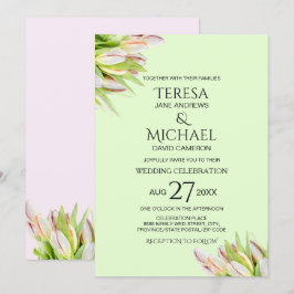Invitación Mint Green color rosa tulipán moderno