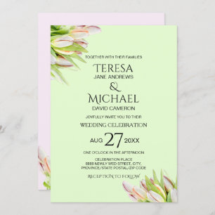 Invitación Mint Green color rosa tulipán moderno
