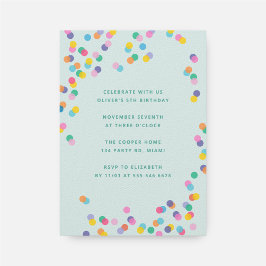 Invitación Mint Green Colorful Confetti Niños Fiesta de cumpl