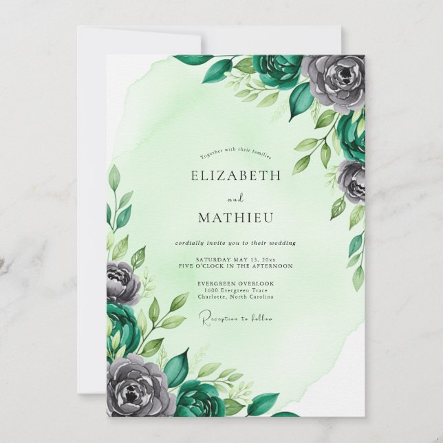 Invitación Mint Green Distinguished Botanical Wedding (Anverso)