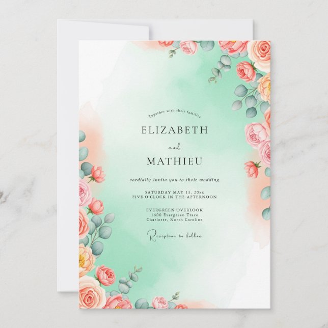 Invitación Mint Green Ethereal Watercolor Wedding (Anverso)