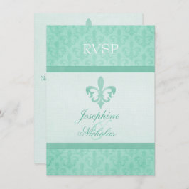 Invitación Mint green Fleur De Lis boda formal RSVP