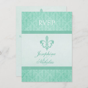 Invitación Mint green Fleur De Lis boda formal RSVP