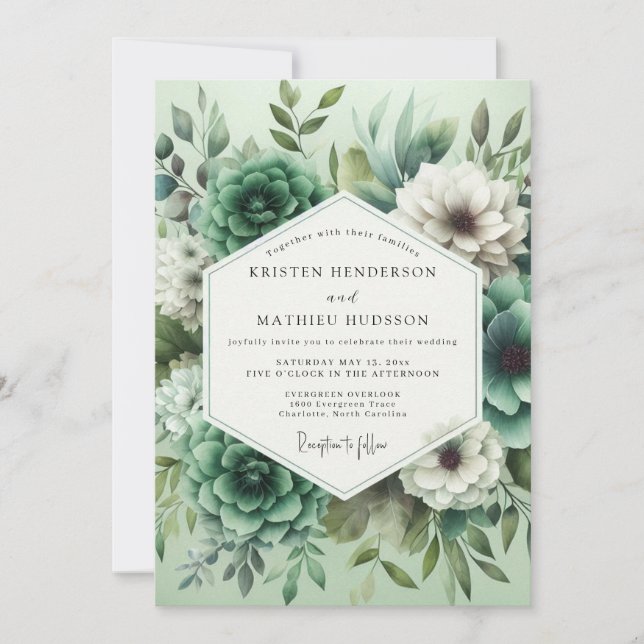 Invitación Mint Green Floral Opulence Wedding (Anverso)
