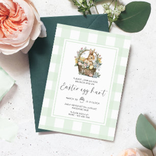 Invitación Mint Green Gingham Bunny Easter Egg Hunt