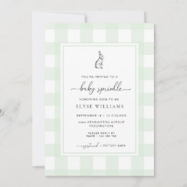 Invitación Mint Green Gingham Conejo Bebé Sprinkle