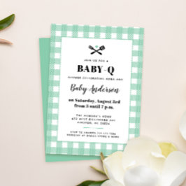 Invitación Mint Green Gingham Plaid Baby Shower BBQ