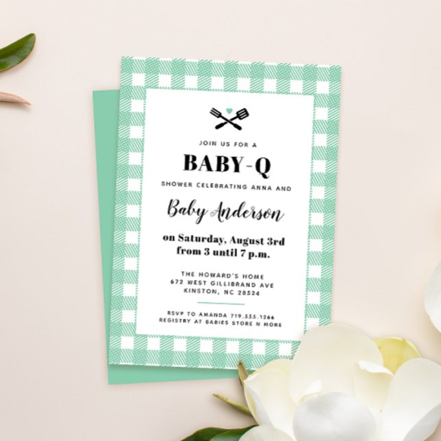 Invitación Mint Green Gingham Plaid Baby Shower BBQ (Subido por el creador)